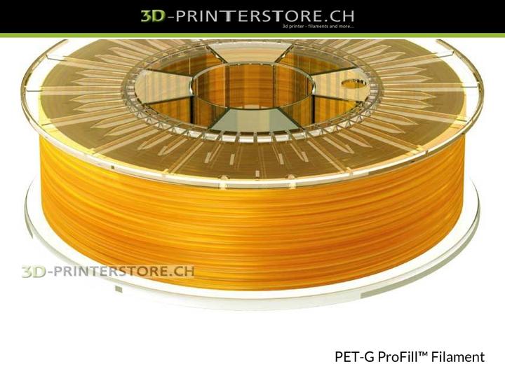 Actual product image 3d-printerstore.ch PETG ProFill yellow transparent 2.85mm 0.75kg (PETG, 2.85 mm, 750 g, Yellow)