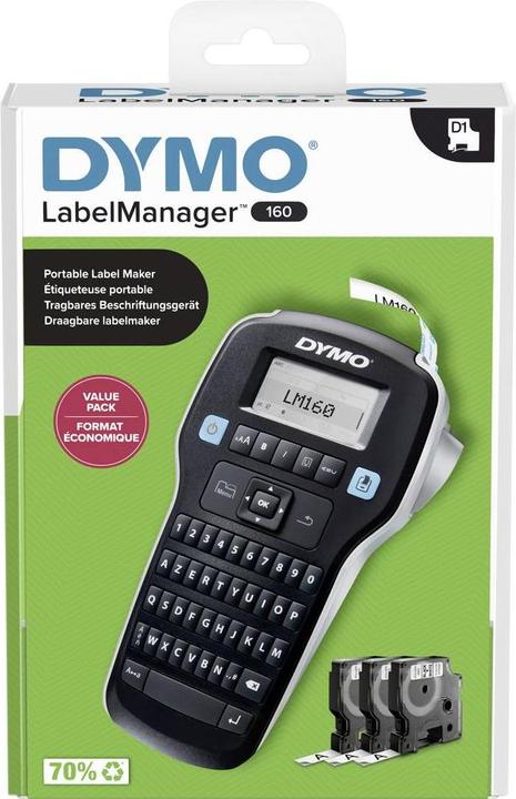 Produktbild Dymo LabelManager 160 Value Pack mit 3 D1-Bänder 12mm Azerty