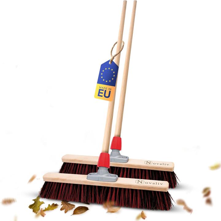 Produktbild Novaliv 2 x Besen mit Holzstiel 50 cm I Arenga-Elaston Kehrbesen Gartenbesen I Industriebesen Strassenbesen (2 Stk.)