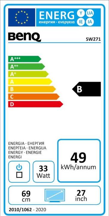 Energy Label BenQ Sw271 (3840 x 2160 Pixels, 27")