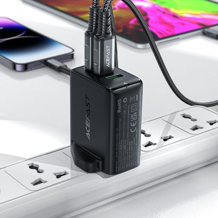 Produktbild Acefast charger GaN 65W 3 ports (1xUSB, 2xUSB C PD) UK plug black (A44) (65 W)