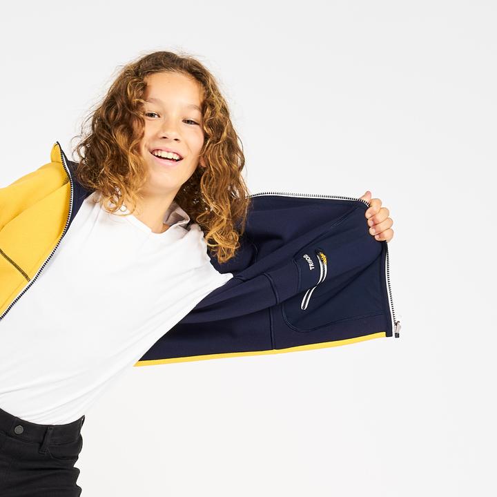 Actual product image Tribord Fleece jacket sailing children warm reversible 500 navy blue/yellow (100 C)
