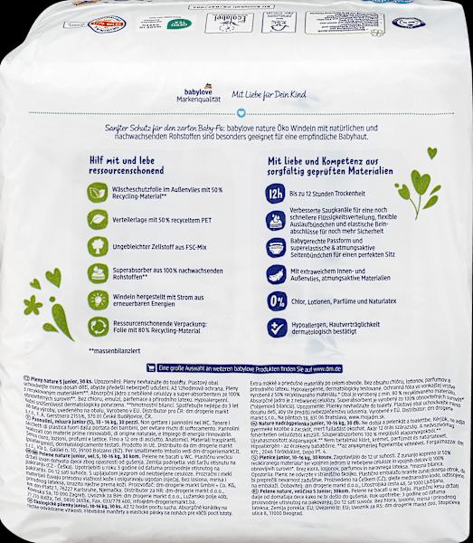 Nährwerte und Zutaten dm babylove nature Windeln (Gr. 5, Tragepack, 30 Stück)