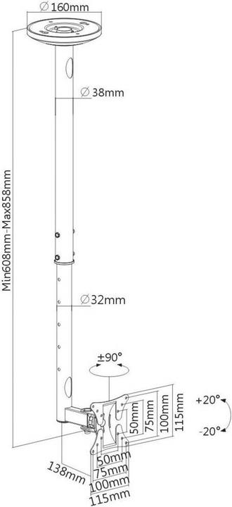 Immagine prodotto myWall Supporto TV a soffitto L 25,4 cm (10) 76,2 (30) Tilt+Swivel (Soffitto, 30")