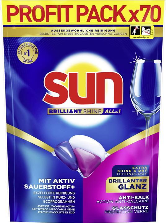 Image du produit Sun Détergent pour lave-vaisselle Brilliant Shine All-in-1 Caps 70 pièces (Solide)