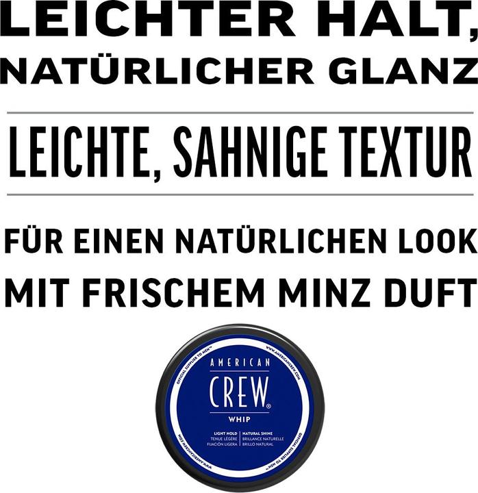 Image du produit American Crew Crème coiffante pour hommes Whip Light Hold Natural Shine 3 Oz (Crème capillaire, 85 ml)