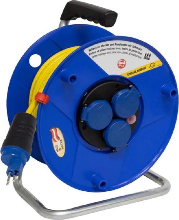 Brennenstuhl Avvolgicavo BAT 290 IP44 blu 50m AT-N07V3V3-F 3G1.5 giallo, prese triple (IP55) T13/230V con (50 m, 1.50 mm².)