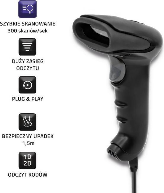 Actual product image Qoltec 50868 Barcode scanner 1D 2D Juodas (2D barcodes)