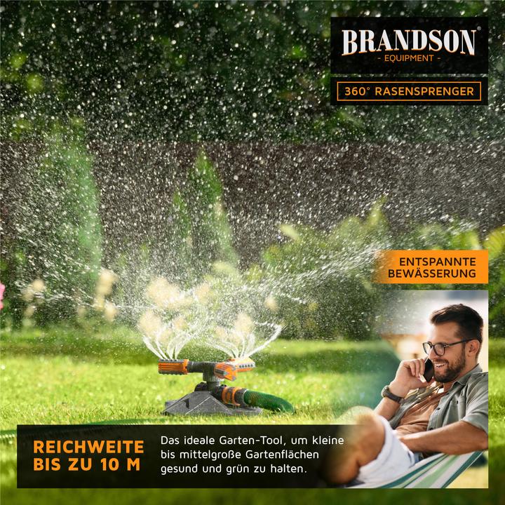Immagine prodotto Brandson Irrigatore circolare, irrigatore per prato a 360°, 3 bracci, irrigatore da giardino, sistema di (Irrigatore circolare)