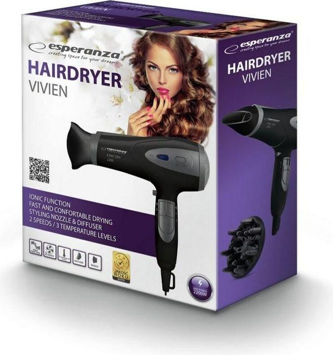 Actual product image Esperanza HAIR DRYER 2200W IONIC VIVIEN EBH005K