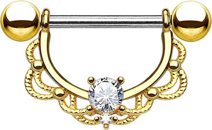 Immagine prodotto Acha Direct Barbell Halbkranz vergoldet mit Kristall silber (Acciaio chirurgico 316L)