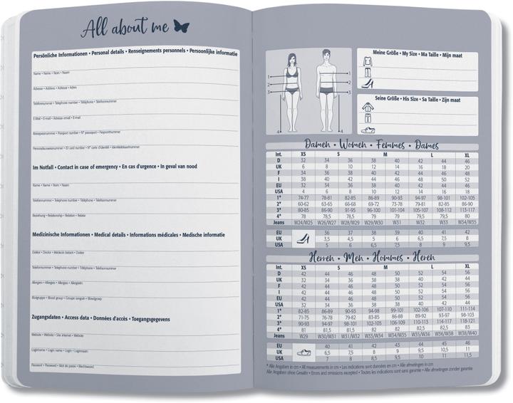 Nährwerte und Zutaten Jolie Taschenagenda (9.5 x 15 cm, Englisch, Italienisch, Französisch, Deutsch)