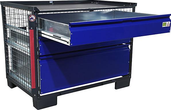 Image du produit Sth-Systeme Caisse-palette grillagée, avec 3 tiroirs verrouillables, en tôle galvanisée