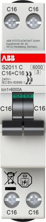 Actual product image ABB S2011C-B6 Circuit breaker 6kA 6A 1P+1P 1M