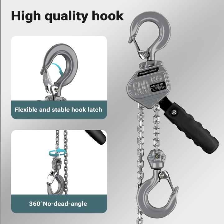 Actual product image Wiltec Lever Chain Hoist 500 kg Lifting Height 1.5 m Manual Blocks Equipment