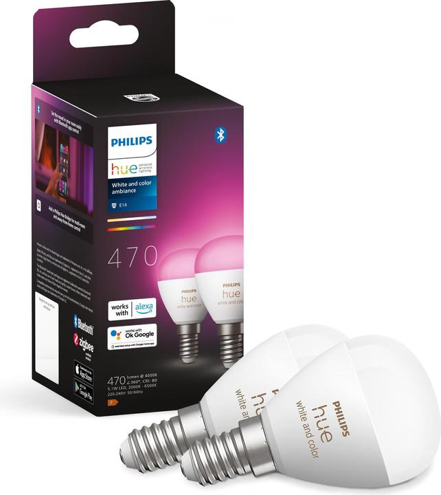Actual product image Philips Hue White & Color Ambiance E14 Chandelier Twin Pack (E14, 5.10 W, 470 lm, 2 x, F)