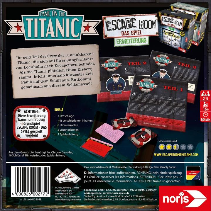 Actual product image Noris Escape Room Panic on the Titanic Extension (German)