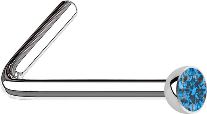 Star Piercing Nasenstecker gewinkelt silber mit Kristall hellblau (Chirurgenstahl 316L, ohne Messing)