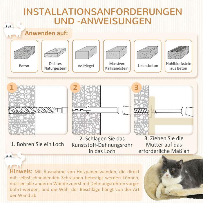 Actual product image Swisshandel24 Cat climbing wall 5-piece set with stairs, 2 scratching posts, platforms, hammock, plush (28 cm, Beige)