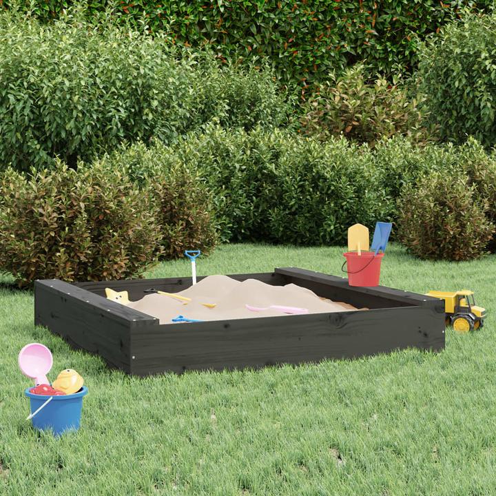 Produktbild VidaXL Sandkasten mit Sitzen Grau Quadratisch Massivholz