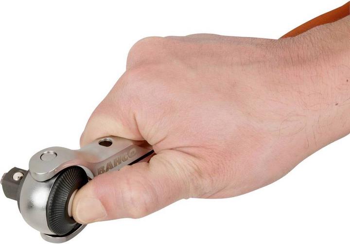 Actual product image Bahco 1/4" reversible ratchet with swivelling head, 72 teeth and 5° reverse swivel angle, 149 mm (1/4")