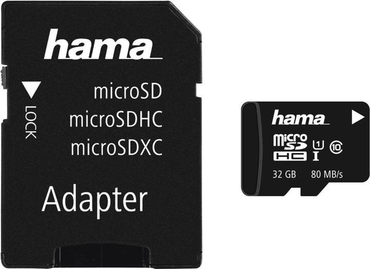 Image du produit Hama microSDHC 32GB Class 10 UHS-I 80MB/s + adaptateur/photo (32 Go, microSDHC, U1, UHS-I)