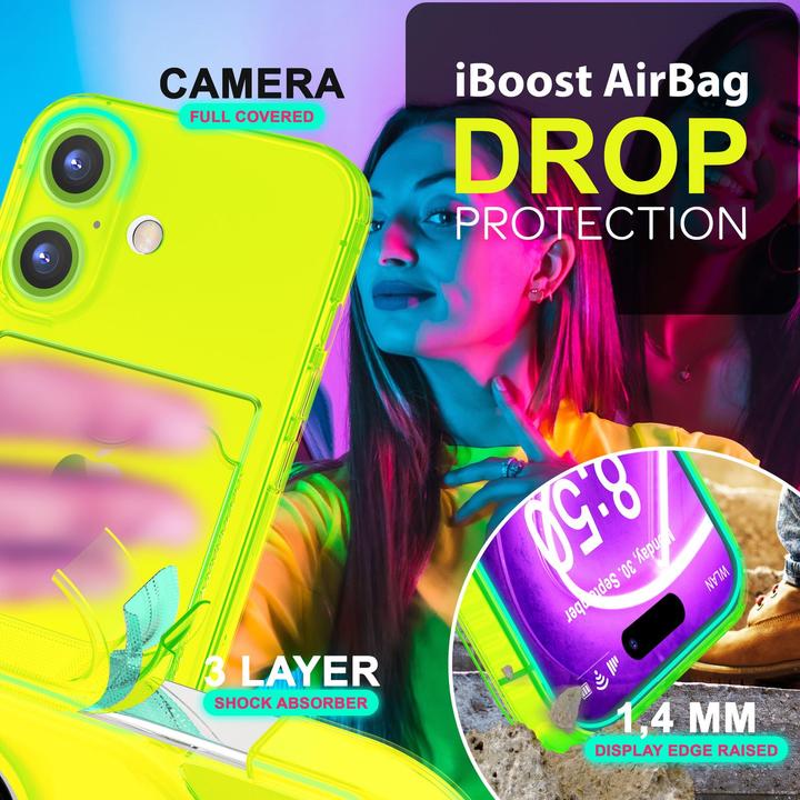 Immagine prodotto Nalia Portacarte trasparente in silicone trasparente al neon (Apple iPhone 16 Plus)
