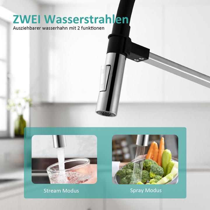 Actual product image Emke Kitchen Tap with 60cm Silicone Hose, 2 Spray Modes, 360° Swivel, Chrome