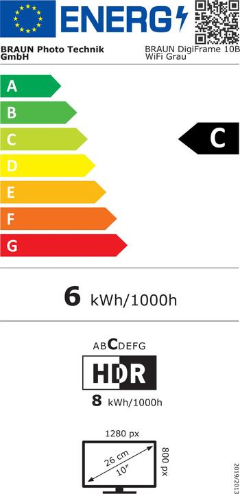 Energie-Label Braun Photo BRAUN DigiFrame 10B WiFi Grau (10.10", 1280 x 800 Pixel)