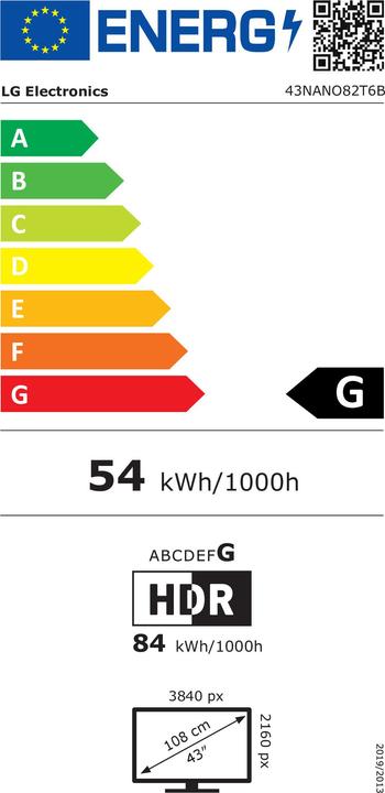 Label énergétique LG 43NANO82T6B (43", NANO82, Nano-Cell, 4K, 2024)