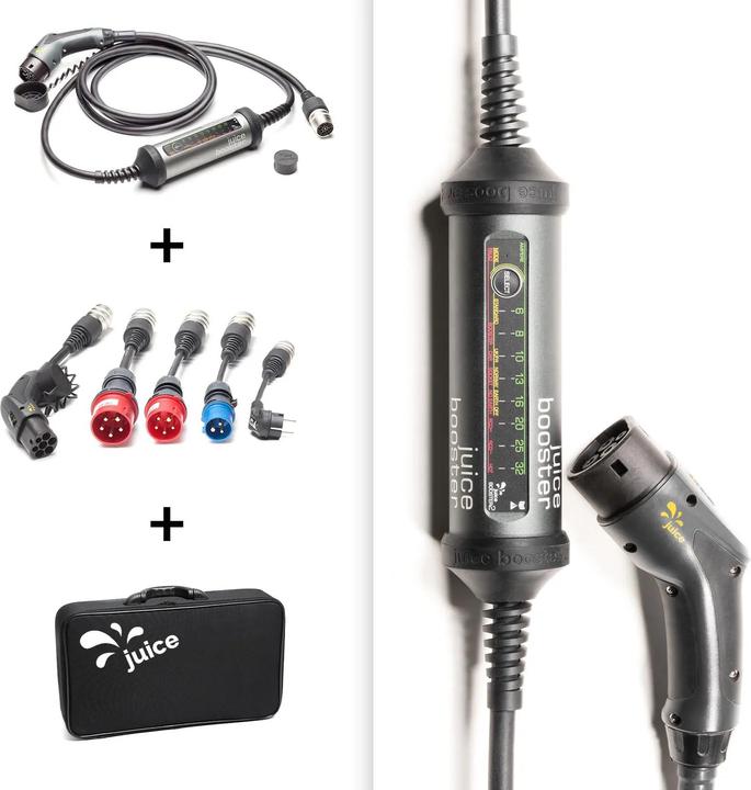 CEE16, JUICE BOOSTER 2 incl. 4 adattatori: CEE32, Tipo 2 e CEE 7/7 (Schuko), Astuccio da viaggio, Adattatore CEE16 / 400V, Adattatore tipo 2, Adattatore Schuko (UE), Adattatore CEE32 / 400V, Adattatore CEE16 / 230V, SUCCO DI FRUTTA 2