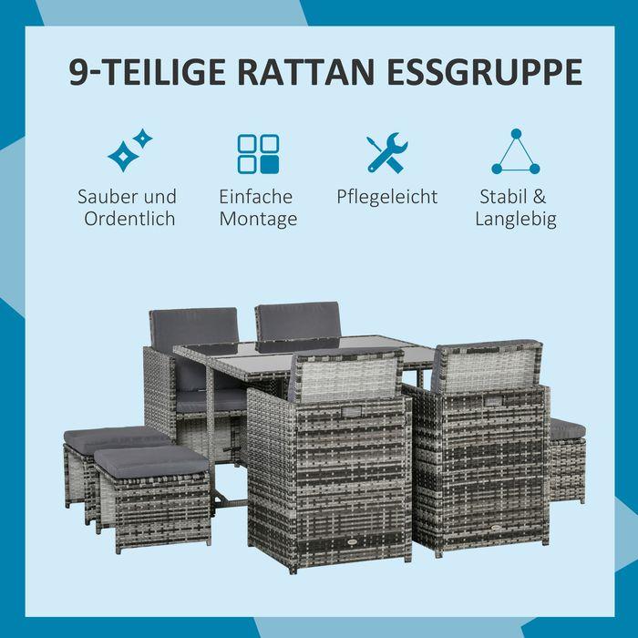 Produktbild Swisshandel24 Sitzgruppe für 8 Personen Polyrattan Gartenset Sitzgarnitur inkl. Kissen Grau (109 cm)