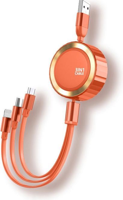 Produktbild EKO Einziehbares 3-in-1-Kabel Micro-USB/Lightning/USB-C auf USB-A 3A 480MBps 1,2m (1.20 m, USB 3.2 Gen 1)