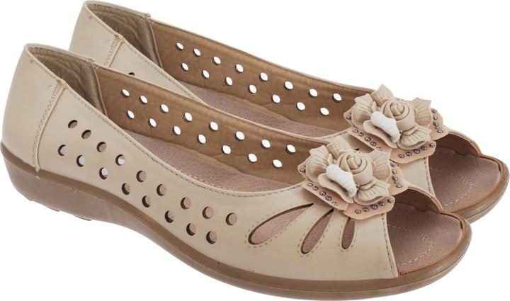 Produktbild Boulevard Ballerinas Schuhe mit Zehenöffnung Lochmuster und BlumenApplikation (40, 40.5)