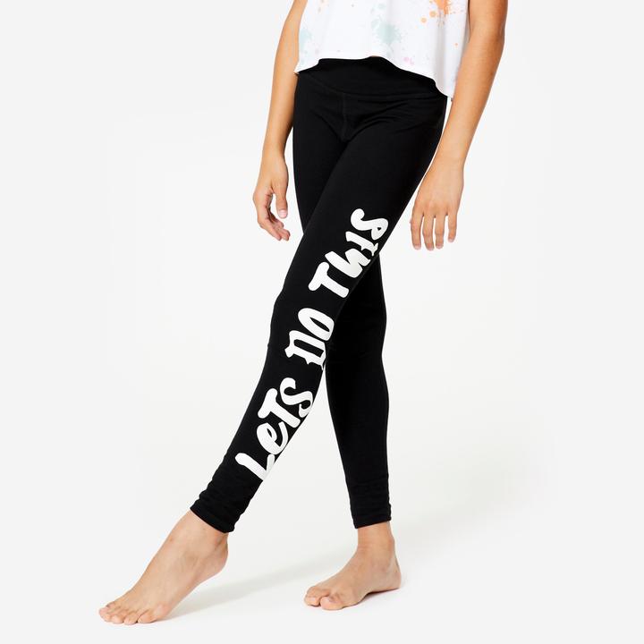Domyos Tanz-Leggings Mädchen Modern Dance hoher Taillenbund - schwarz mit Print (8, 9, 10)