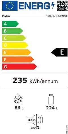 Etichetta energetica Midea MDRB424FGE01OE Frigorifero Combinato Capacita' 310 Litri (310 l)
