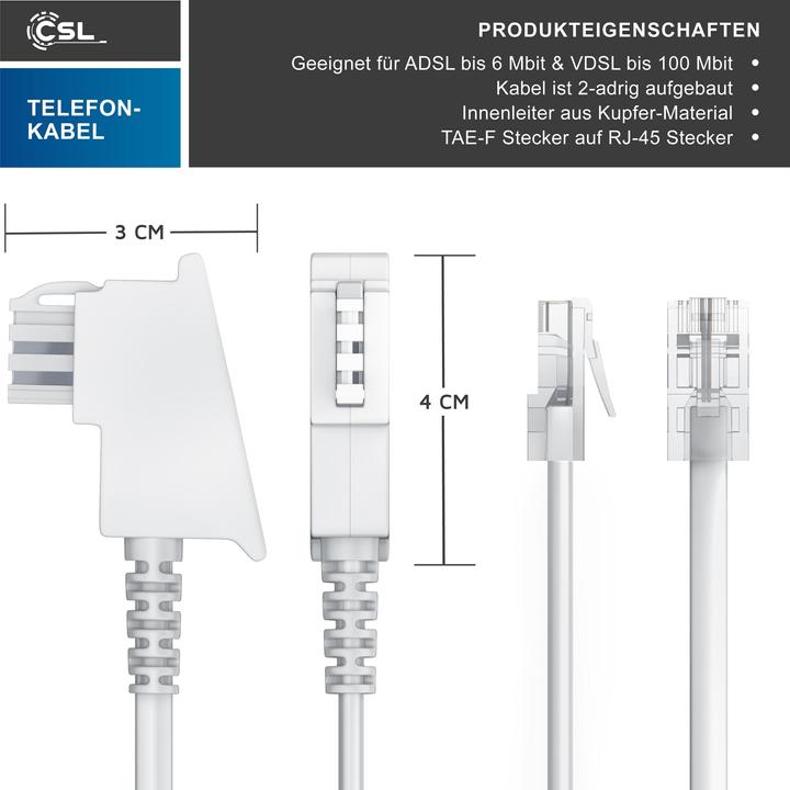 Produktbild CSL Internet Kabel, Routerkabel, Telefonkabel, TAE-F Stecker auf RJ45 Stecker, Router an die Telefondose