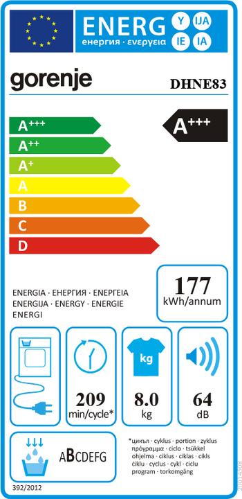 Energie-Label Gorenje DHNE83 (8 kg)