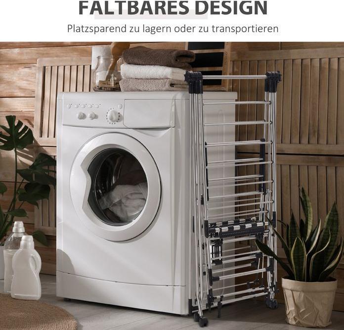 Actual product image Swisshandel24 Folding clothes horse with telescopic poles, stainless steel 138.5x63x208cm