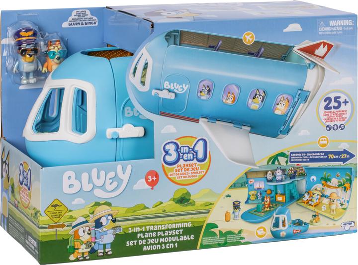 Actual product image Moose Bluey transformation playset Holiday 3in1 aeroplane-boat-hotel