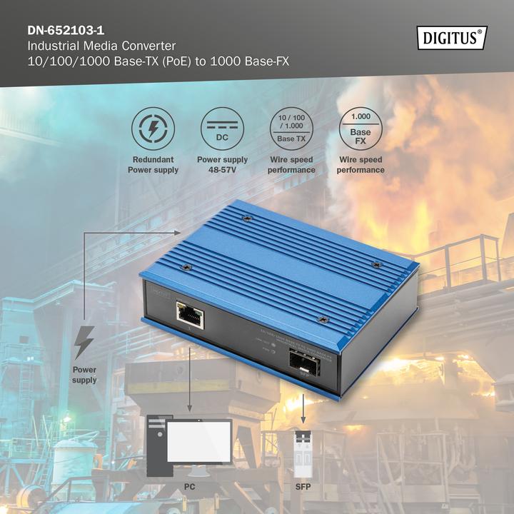 Immagine prodotto Digitus 10/100/1000 Base-TX to 1000 Base-FX Industrial Media Converter (2 Porti)