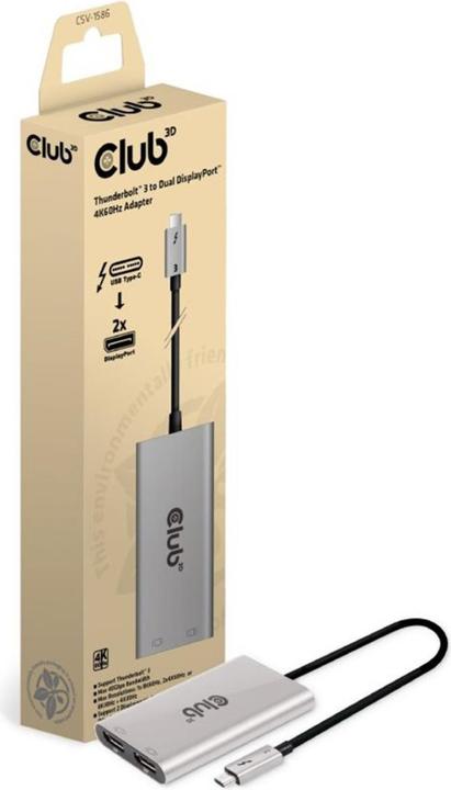 Actual product image Club 3D Club3D Adapter Thunderbolt 3 > 2x DP 1.2 4K@60Hz active St/Bu retail (Thunderbolt, 10.80 cm)