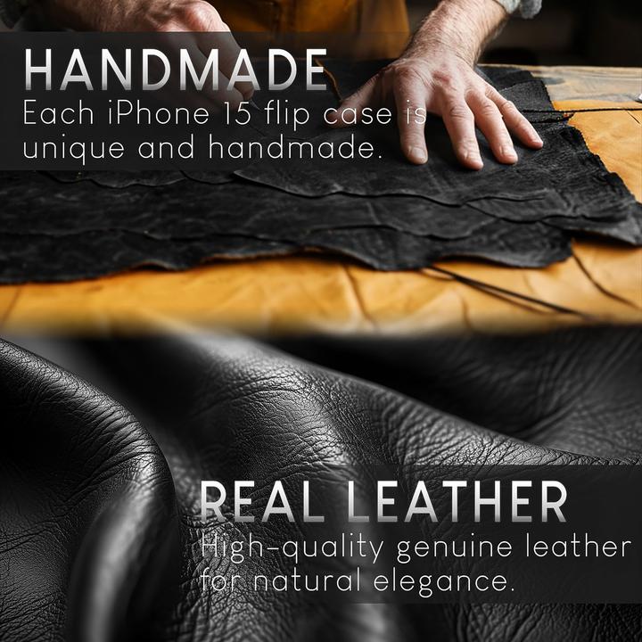 Produktbild Nalia Echt Leder Flip Case Hülle mit Magnetverschluss (Apple iPhone 15 Pro)
