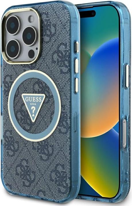 Immagine prodotto Guess Case IML Metal Glitter 4G Circle Triangle MagSafe for iPhone 16 Pro blue (Apple iPhone 16 Pro)