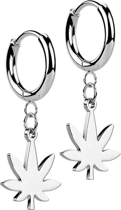 Actual product image Star Piercing Earring silver pendant hemp leaf (without brass, Surgical steel 316L)