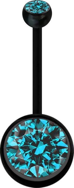 Actual product image Star Piercing Banane Schwangerschaft schwarz mit zwei Kugeln Kristall gross aqua (Bioflex, without brass)