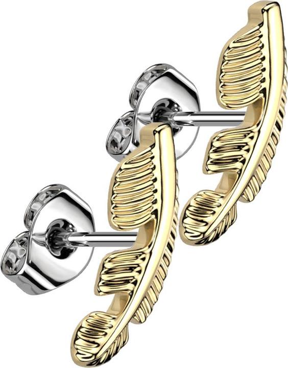 Produktbild Star Piercing Ohrstecker Feder vergoldet (ohne Messing, Chirurgenstahl 316L)