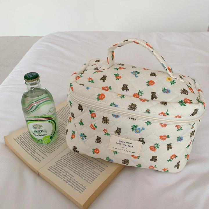 Image du produit Only-Bags.Store Quilted Cotton Make-Up Bag Zipper Cosmetic Organizer Voyage Sac essentiel Boîte à main