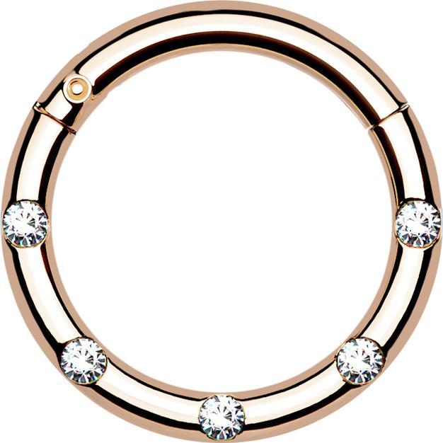 Star Piercing Micro Segmentring klappbar rosegold front fünf Kristalle silber (Chirurgenstahl 316L, ohne Messing)