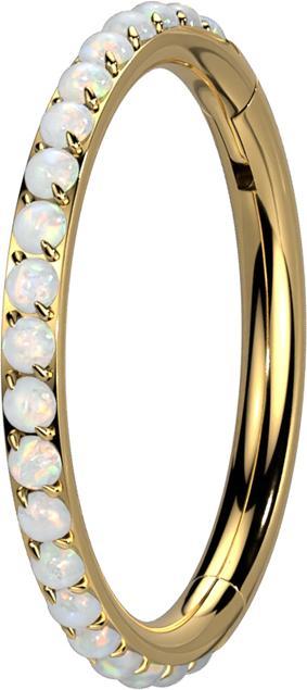 Star Piercing Micro Segmentring klappbar vergoldet seitlich Opale weiss (ohne Messing, Titan G23)